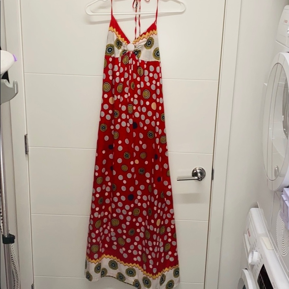 Red Ethnic Open Back Long Dress